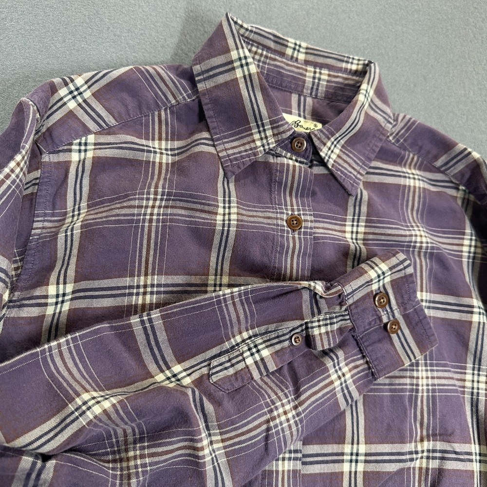 Eddie Bauer Flannel Shirt Womens XS Purple Plaid Long Sleeve Button-Up Vintage - Picture 1 of 10